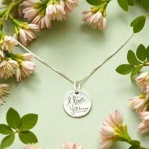 Small I Love You Circle Pendant Necklace 925 Sterling Silver 18in Chain Handmade